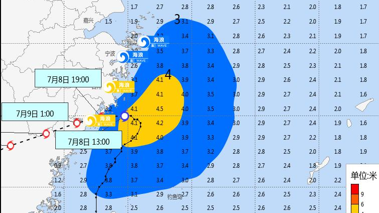 浙江海域风暴潮、海浪警报，预计7月9日上午解除