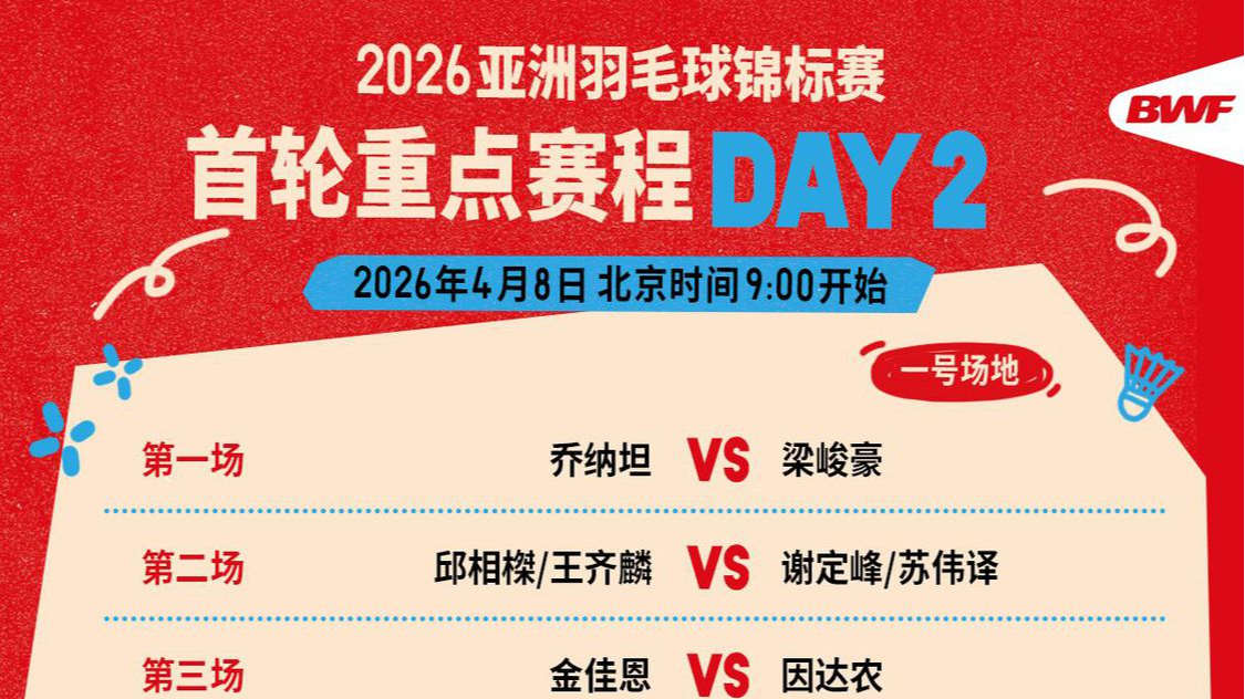 石宇奇、李诗沣等将出战 2026羽毛球亚锦赛今日赛程公布
